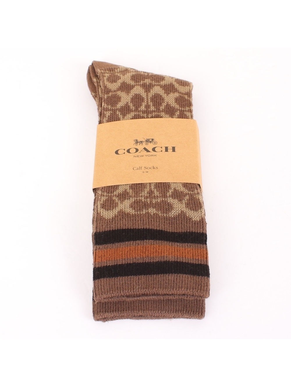 NWT Coach Signature C Monogram Calf Length Crew Socks Khaki Tan Brown Gift Item